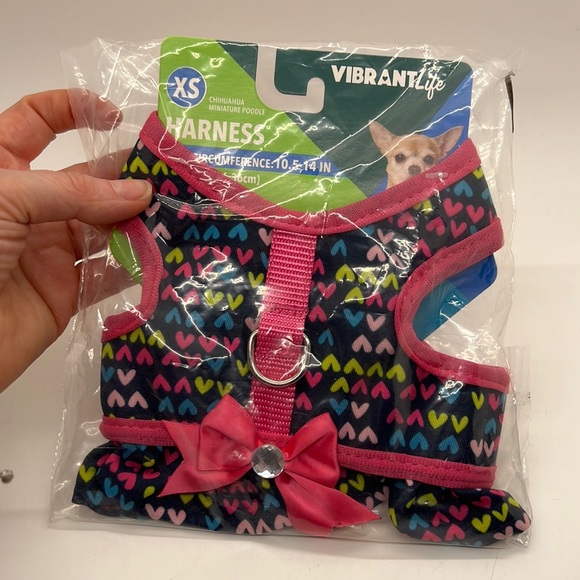 NWT Vibrant Life Harness Navy with hearts and bow. Size XS - Picture 4 of 7